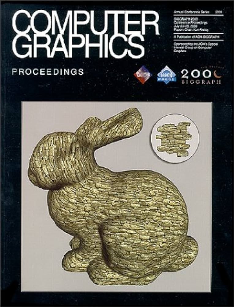 Cover of the SIGGRAPH 2000 Computer Graphics Proceedings, showing the Stanford Bunny textured with stone.