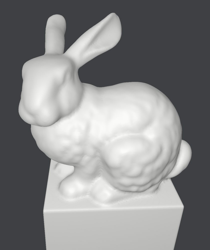 Simulated bunny after the final finishing toolpath.
