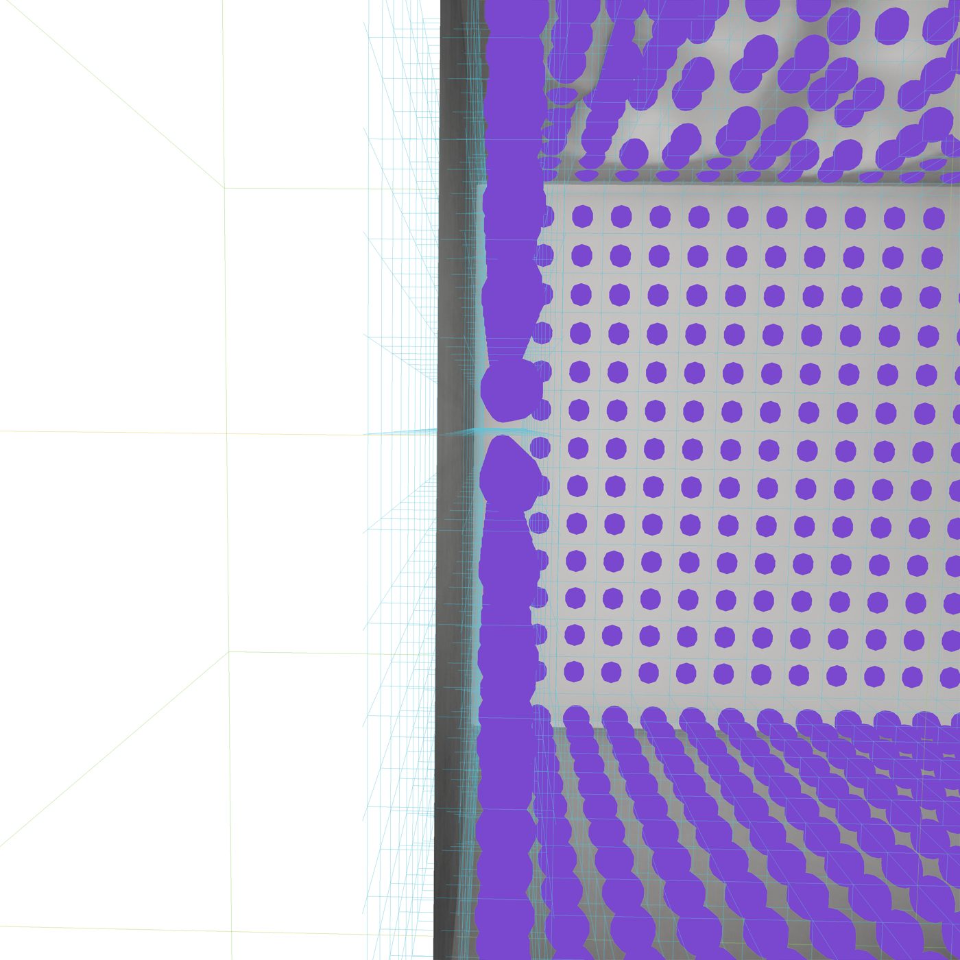 Close-up of a sparse voxel grid along the stone surface.